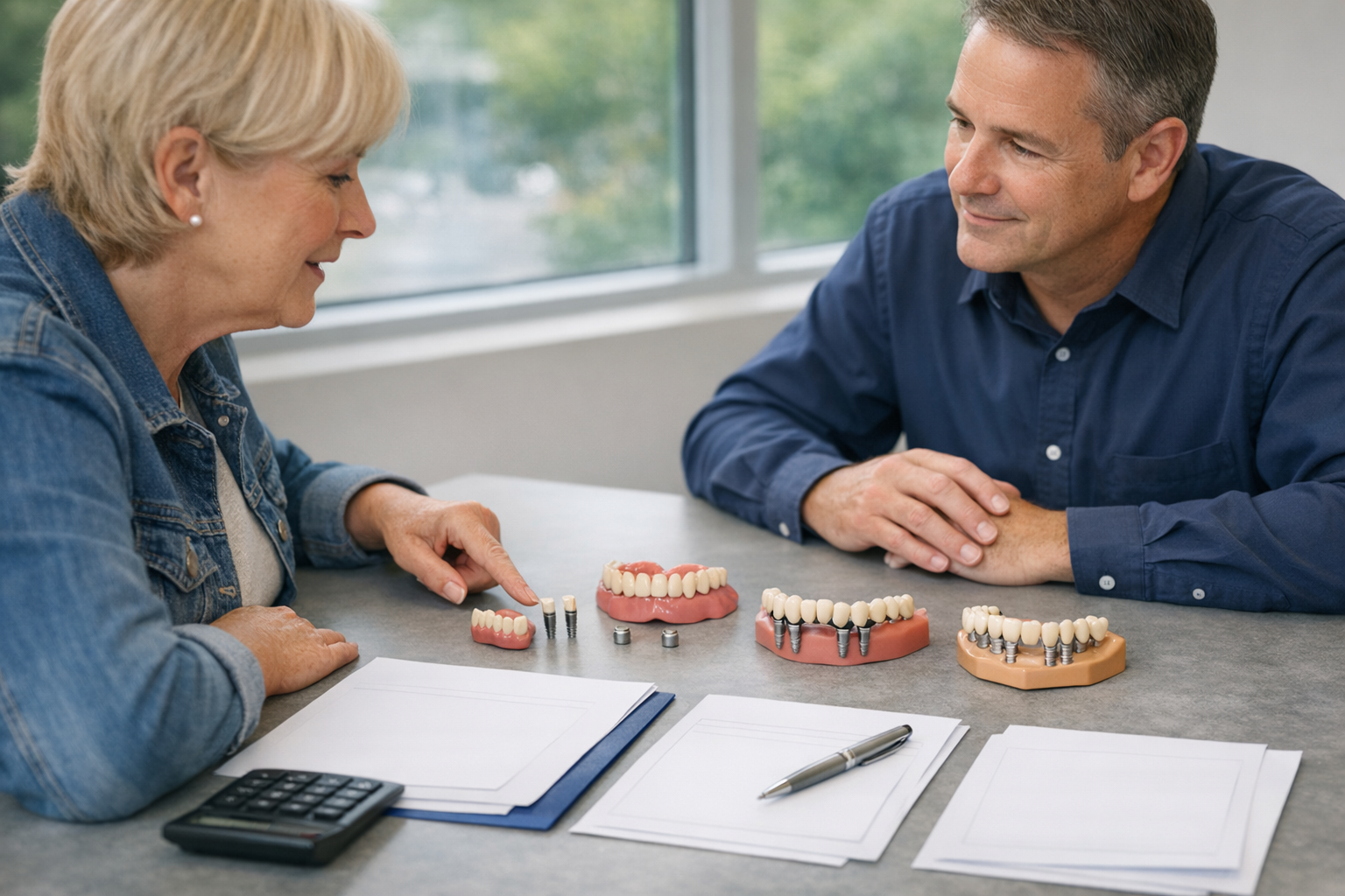 Comparing the Full Cost of Implant Options Patient and advisor review dental components and blank quote sheets to compare treatment responsibilities and future costs.